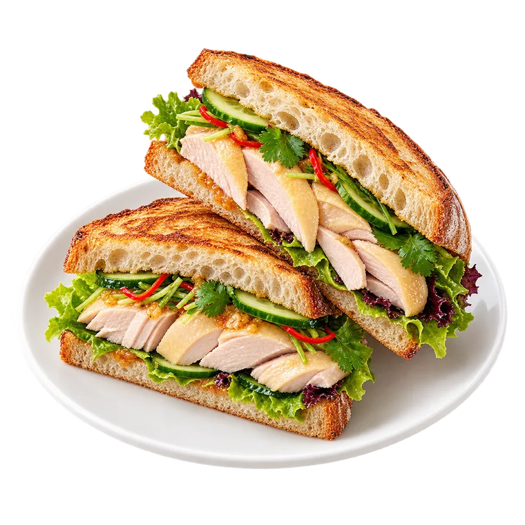 Hainanese Chicken Sourdough Sandwich at MUU TEA CAFE