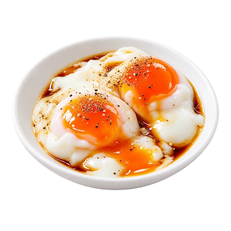 Two half-boiled kampung eggs at MUU TEA CAFE
